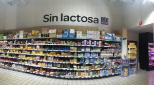 Zona en el supermercado para productos sin lactosa